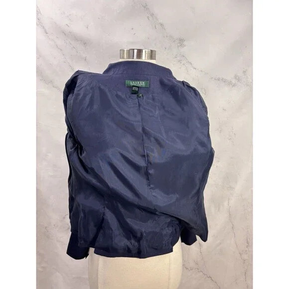 Lauren Ralph Lauren Navy Linen Blazer Jacket Coat Womens 10 P Lined Officecore - Picture 12 of 15